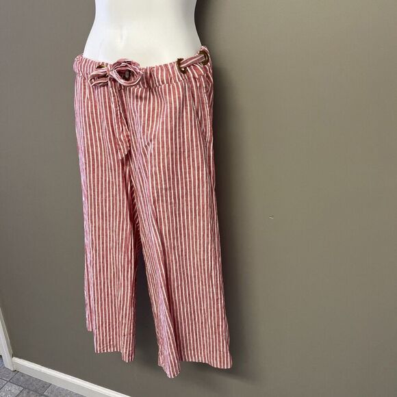 Michael Michael Kors Women Muted Red White StripePull-on Linen Blend Pants Sz 4 - Picture 2 of 10